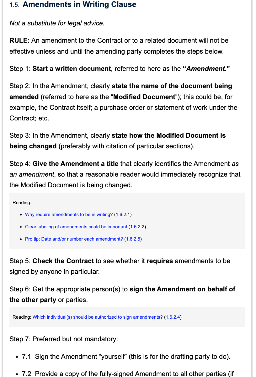 Amendments clause in checklist form