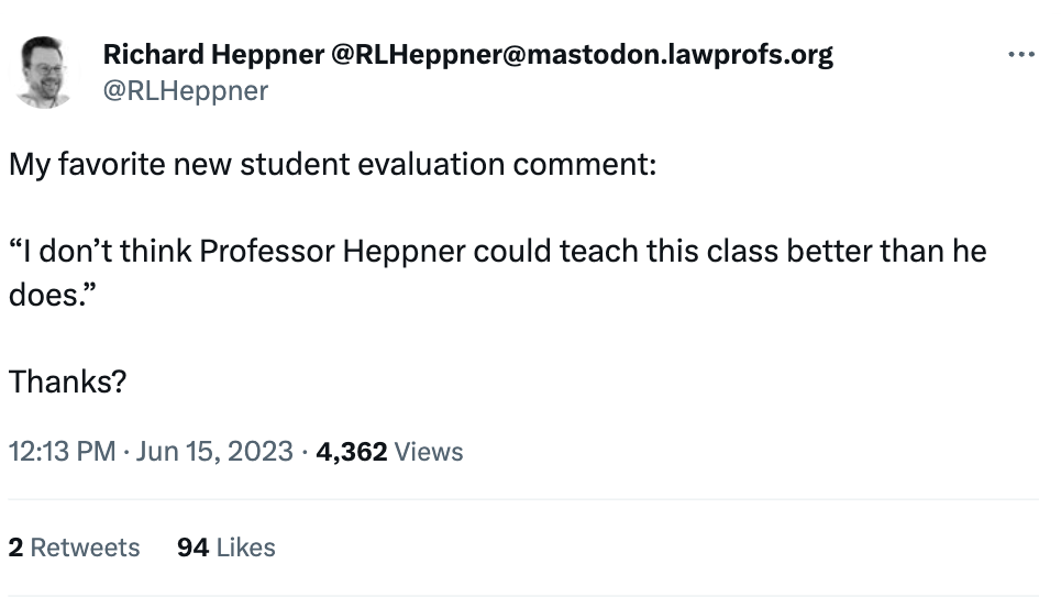 Professor Heppner student evaluation comment