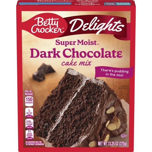 Photo of Betty Crocker Super-Moist Dark Chocolate cake mix box, from Betty Crocker site