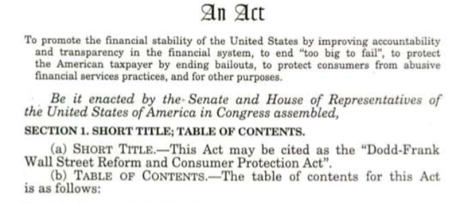 Title portion of Dodd-Frank-Act as signed