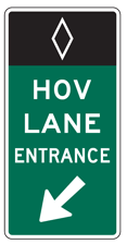 HOV Lane sign with arrow pointing down and to the left