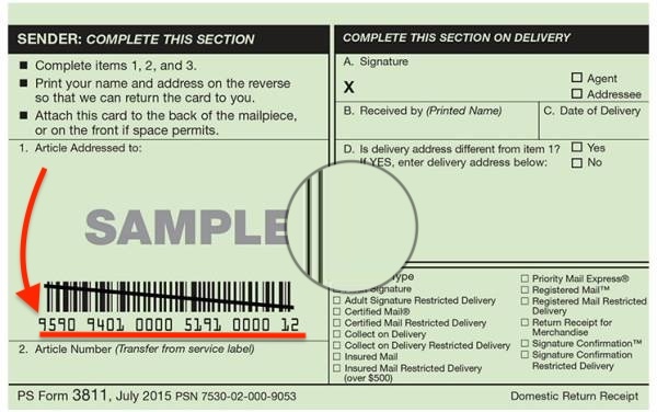 USPS certified mail green card